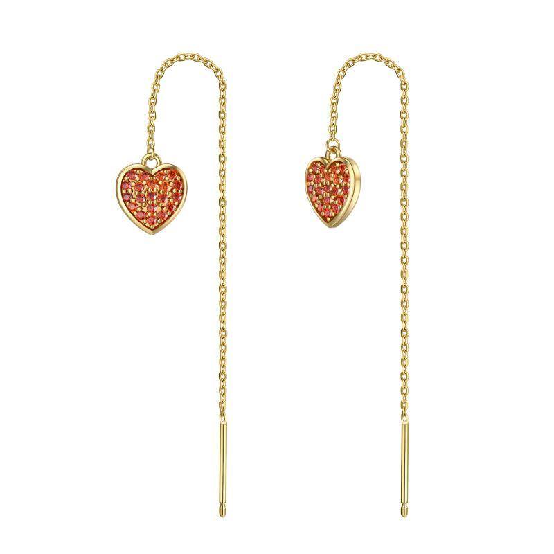 10K Gold Cubic Zirconia Heart Drop Earrings-18