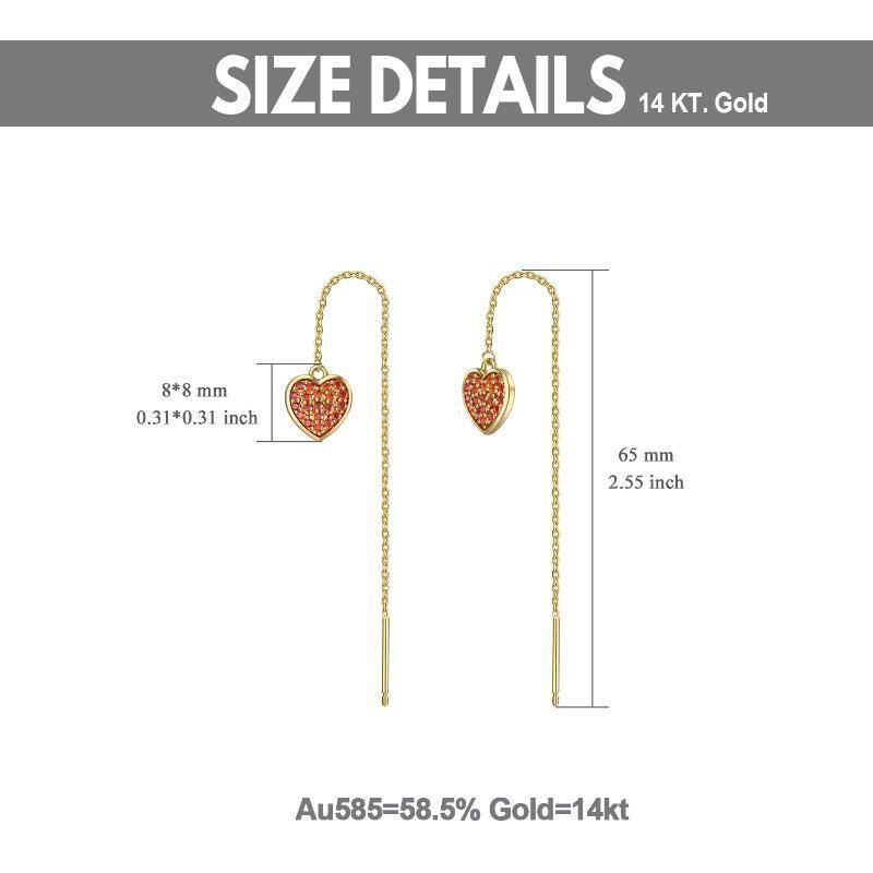 Boucles d'oreilles pendantes en or 14K avec cœur en zircon cubique-3