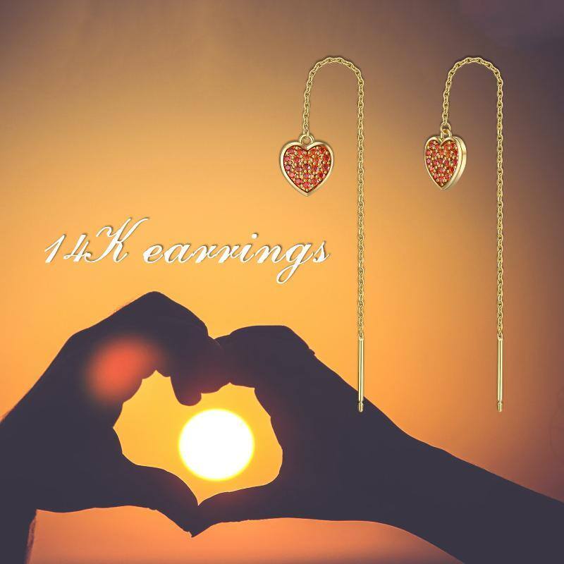 10K Gold Cubic Zirconia Heart Drop Earrings-4