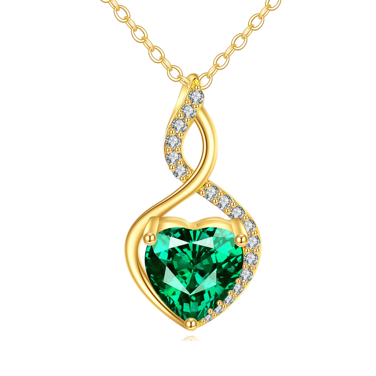 14K Gold Heart Emerald Infinity Symbol Pendant Necklace-1