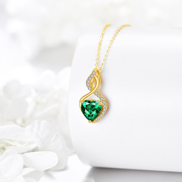 14K Gold Heart Emerald Infinity Symbol Pendant Necklace-3