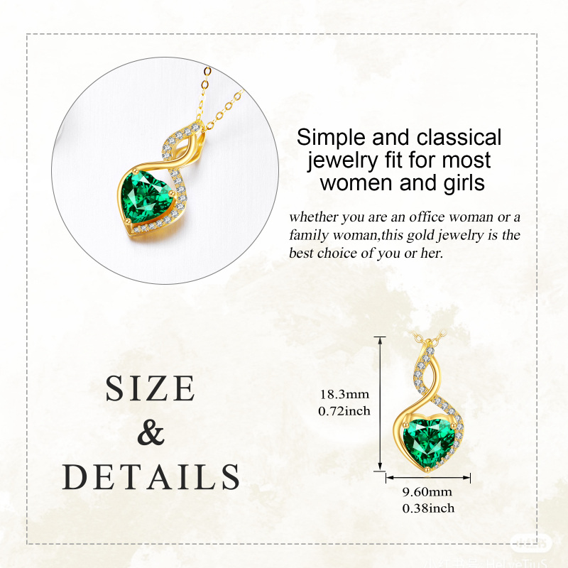 Sterling Silver with Gold Plated Heart Cut Lab Created Emerald Heart & Infinity Symbol Pendant Necklace-5