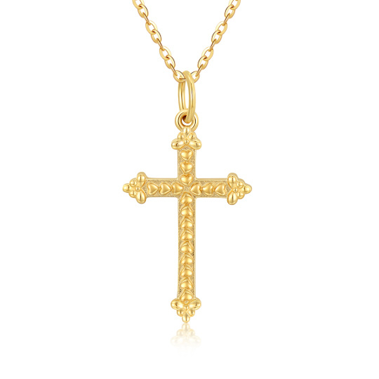 14K Gold Heart Filled Cross Pendant Necklace