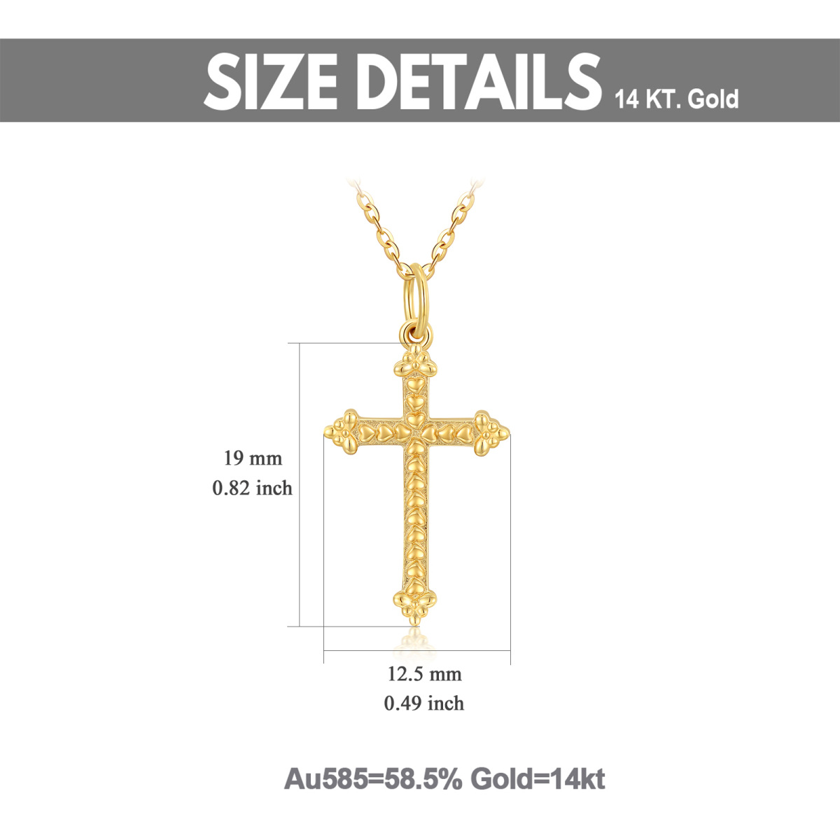 Collier Croix en or 10K avec pendentif en forme de coeur-6