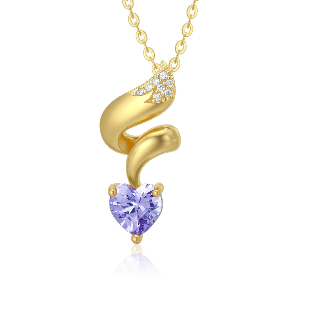 10K Gold Heart Cubic Zirconia Fox Pendant Necklace-1