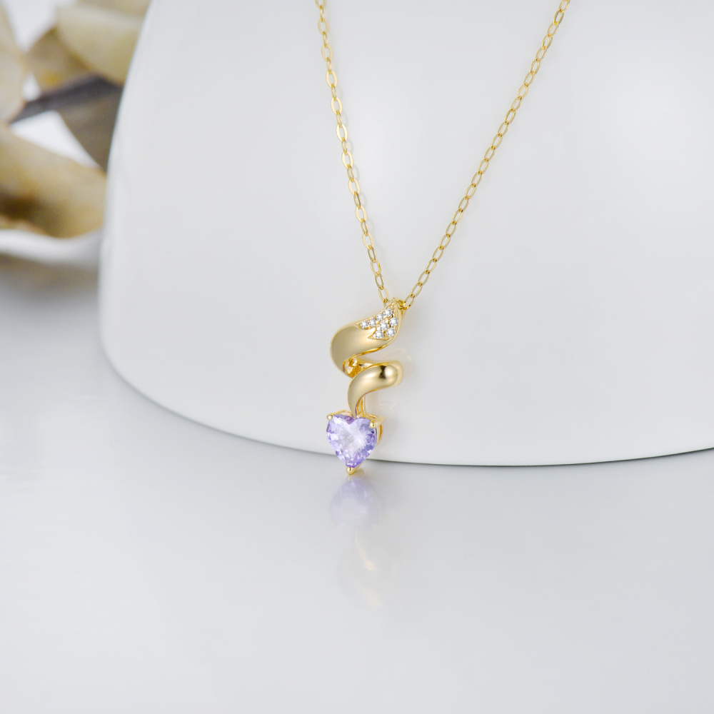 10K Gold Heart Cubic Zirconia Fox Pendant Necklace-4