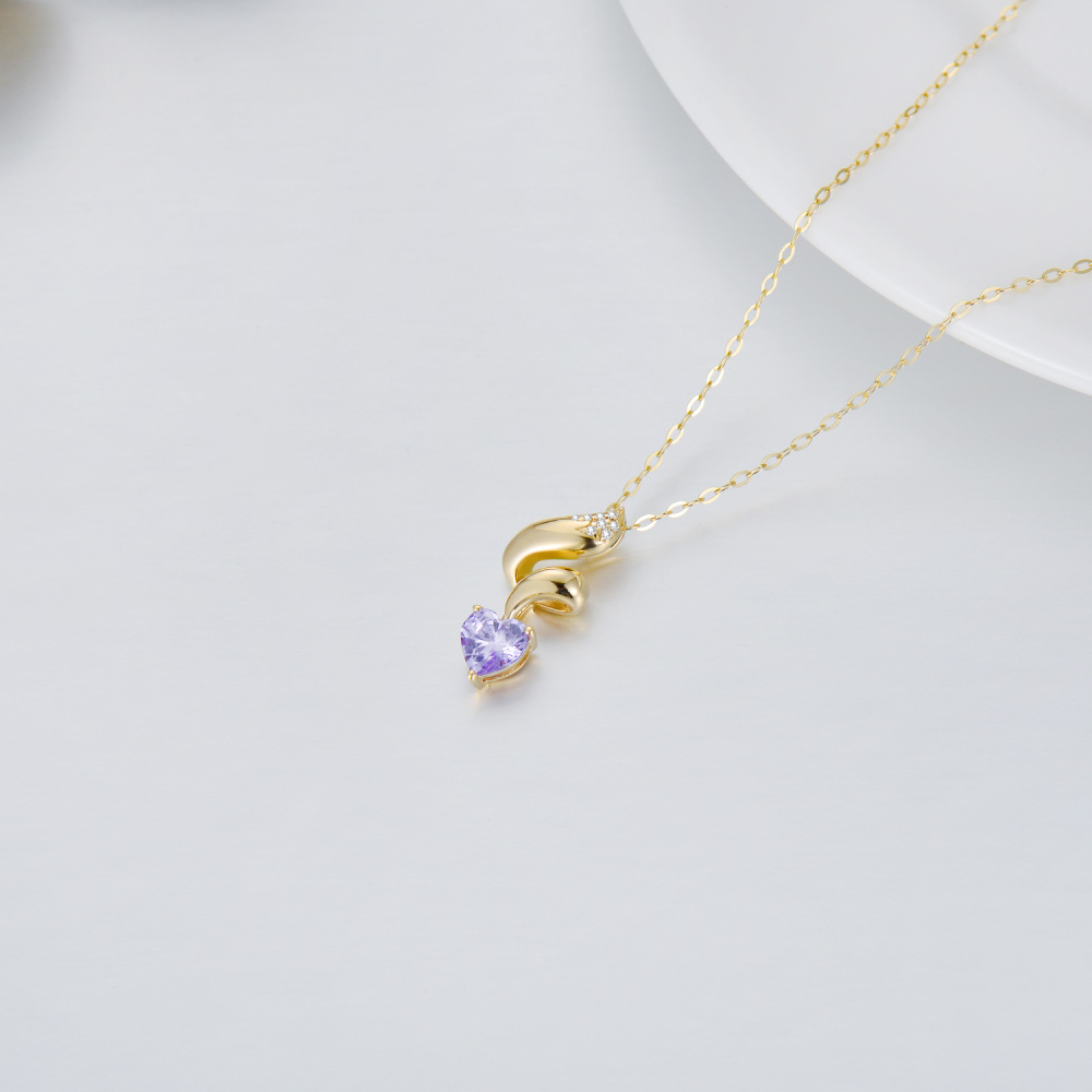 10K Gold Heart Cubic Zirconia Fox Pendant Necklace-5