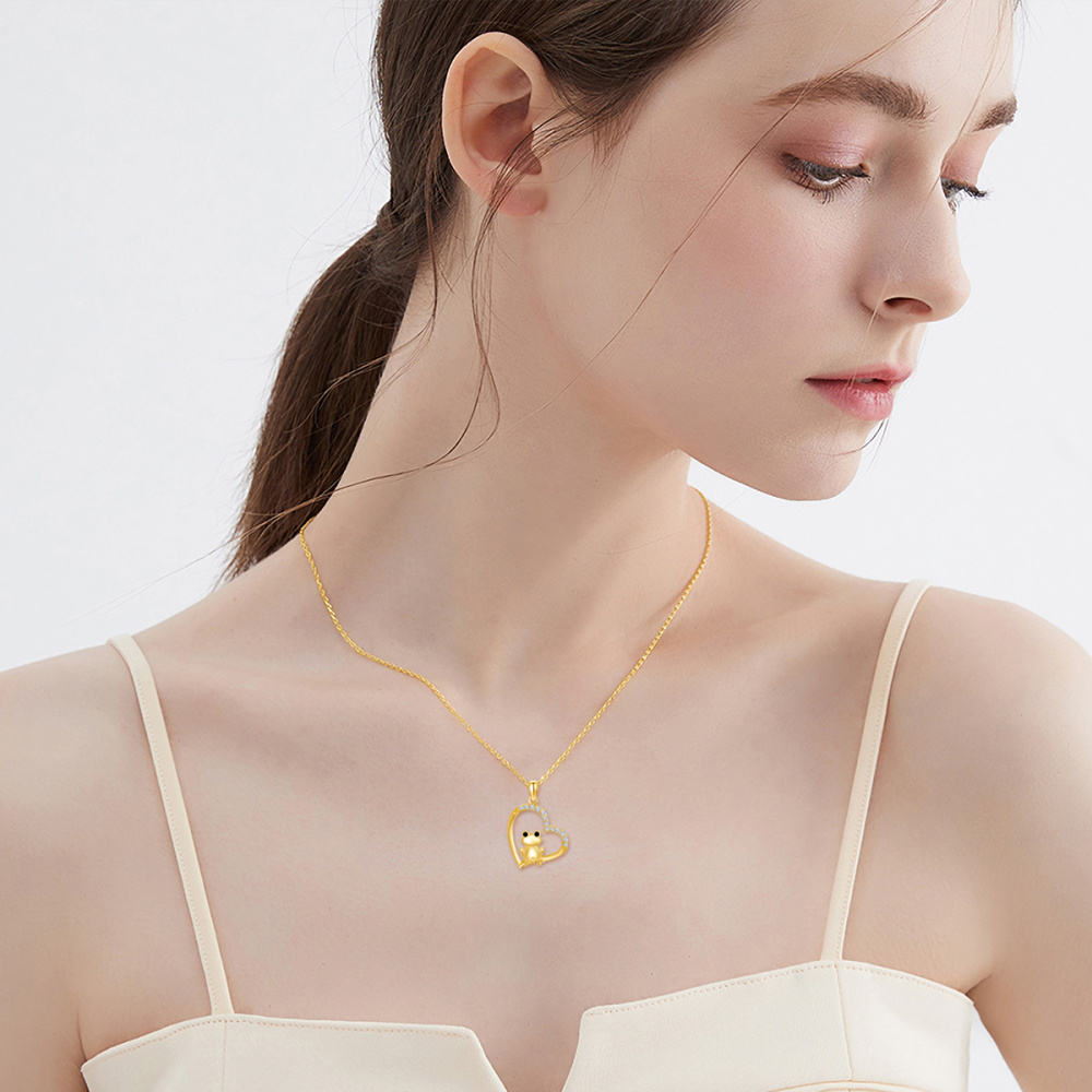 10K Gold Cubic Zirconia Heart Frog Pendant Necklace-2