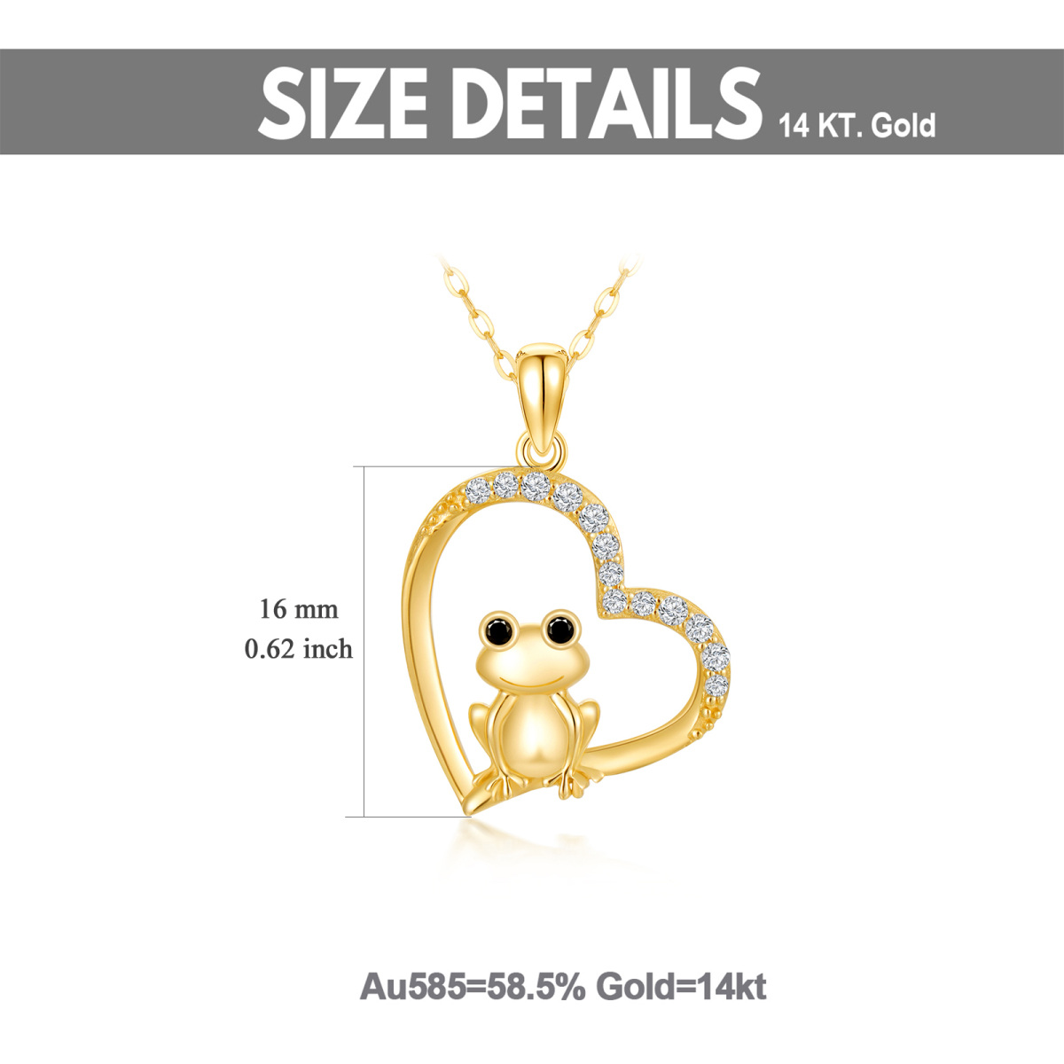 Collier pendentif grenouille en or 14K à zircon cubique en forme de coeur-5