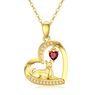 14K Gold Heart Cubic Zirconia Garnet Horse Pendant Necklace-3