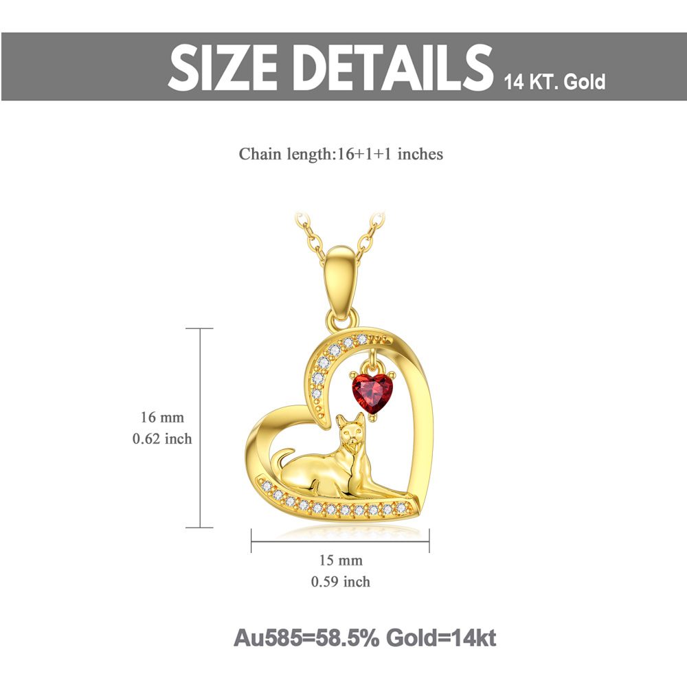Collar con colgante de caballo granate y circonita cúbica en forma de corazón de oro de 14 quilates-2