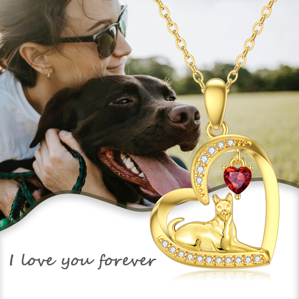 Collar con colgante de caballo granate y circonita cúbica en forma de corazón de oro de 14 quilates-6