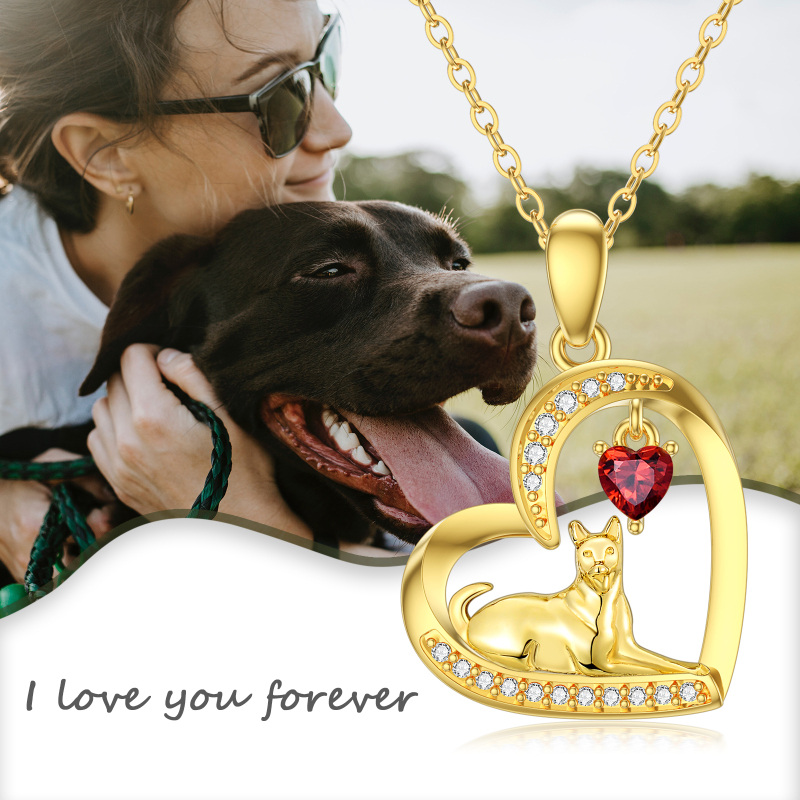 18K Gold Heart Cubic Zirconia Garnet Horse Pendant Necklace-6