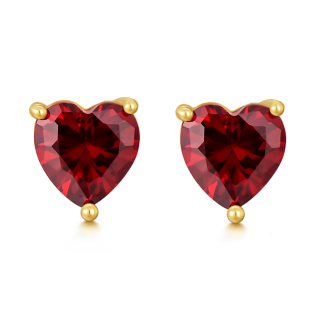 10K Gold Heart Garnet Stud Earrings For Women-18