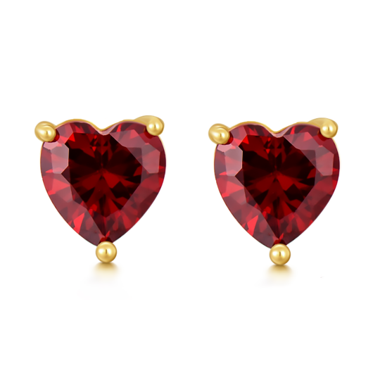 14K Gold Heart Garnet Stud Earrings For Women