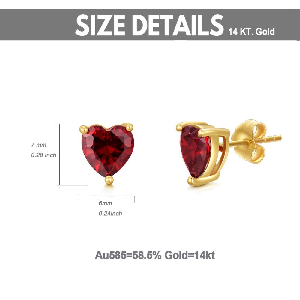 10K Gold Heart Garnet Stud Earrings For Women-6