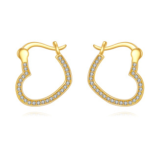 14K Gold Cubic Zirconia Heart Hoop Earrings-3