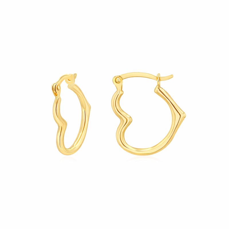 Aretes de aro en forma de corazón de oro de 14 quilates-1