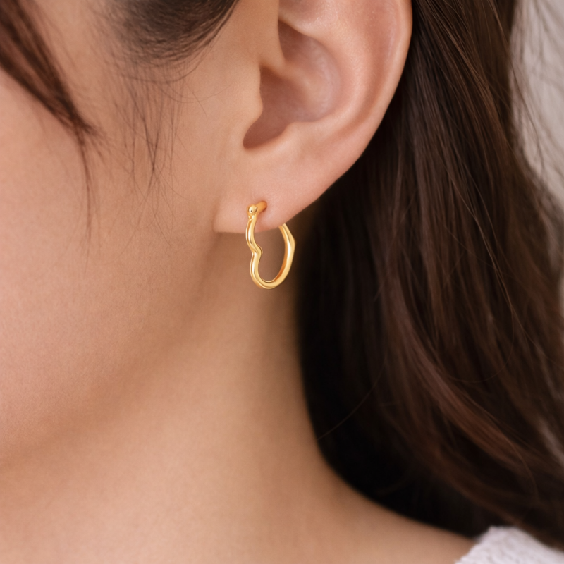 Aretes de aro en forma de corazón de oro de 14 quilates-2