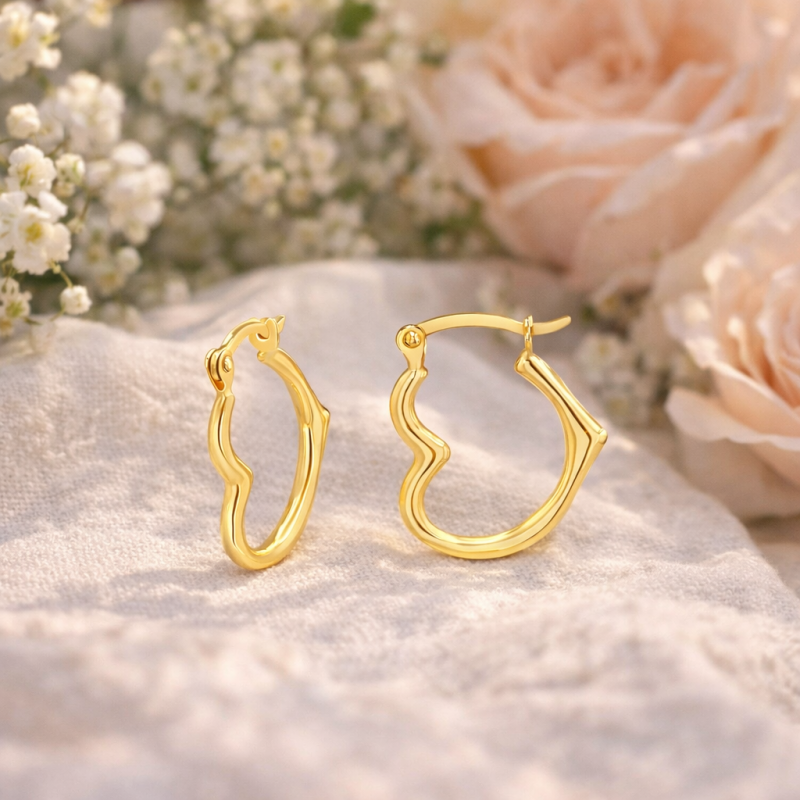 Aretes de aro en forma de corazón de oro de 14 quilates-3