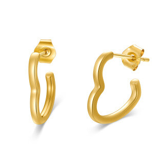 10K Yellow Gold Heart Hoop Earrings For Women-11