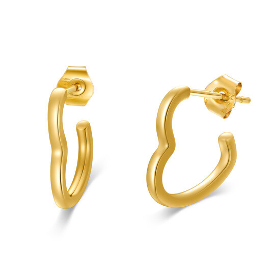 14K Yellow Gold Heart Hoop Earrings For Women