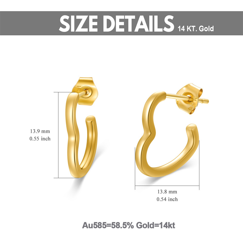 10K Yellow Gold Heart Hoop Earrings For Women-3