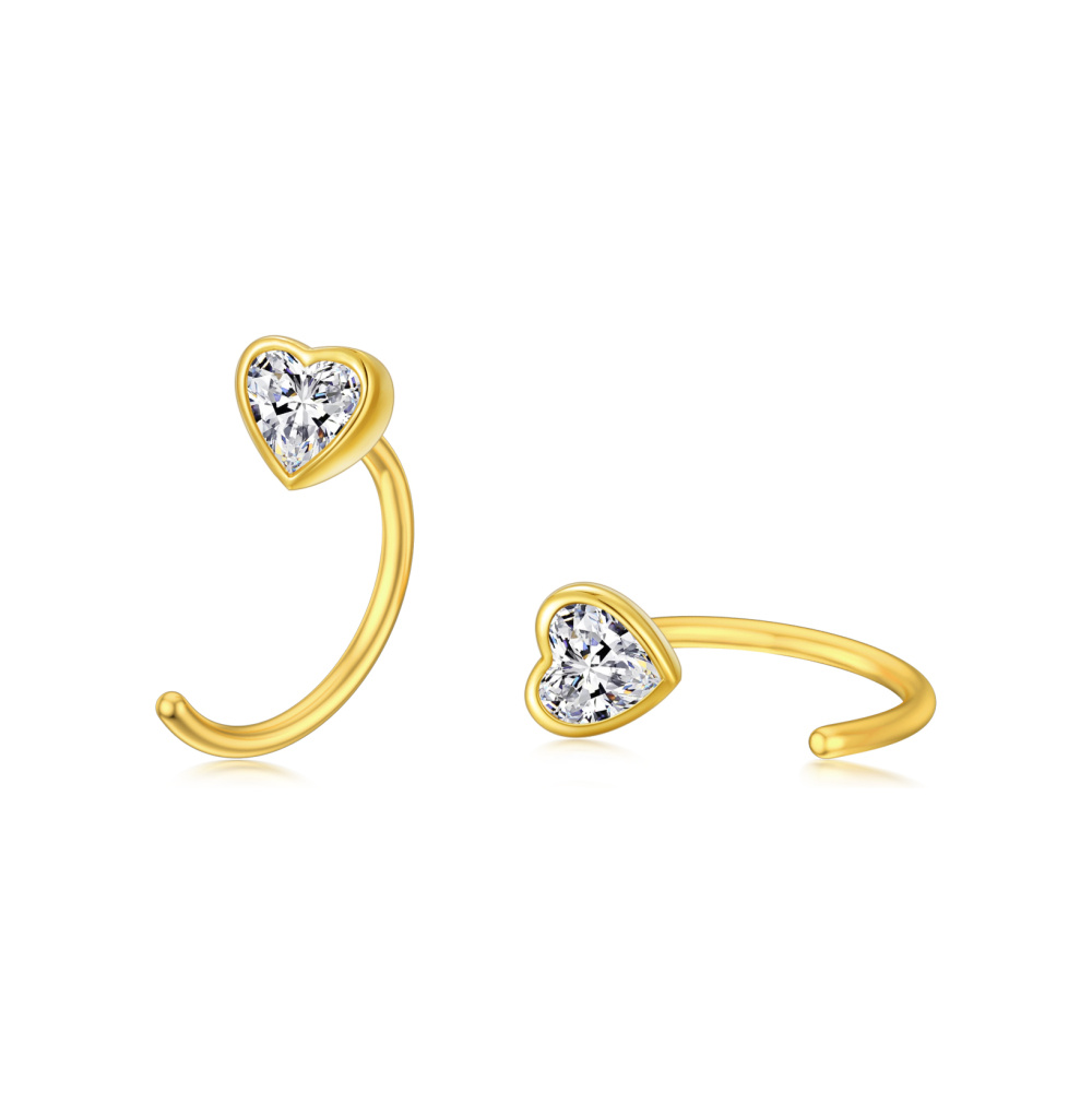 10K Gold Cubic Zirconia Heart Hoop Earrings-1