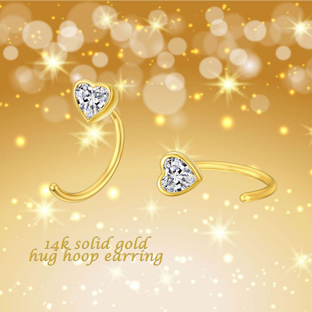 10K Gold Cubic Zirconia Heart Hoop Earrings-5