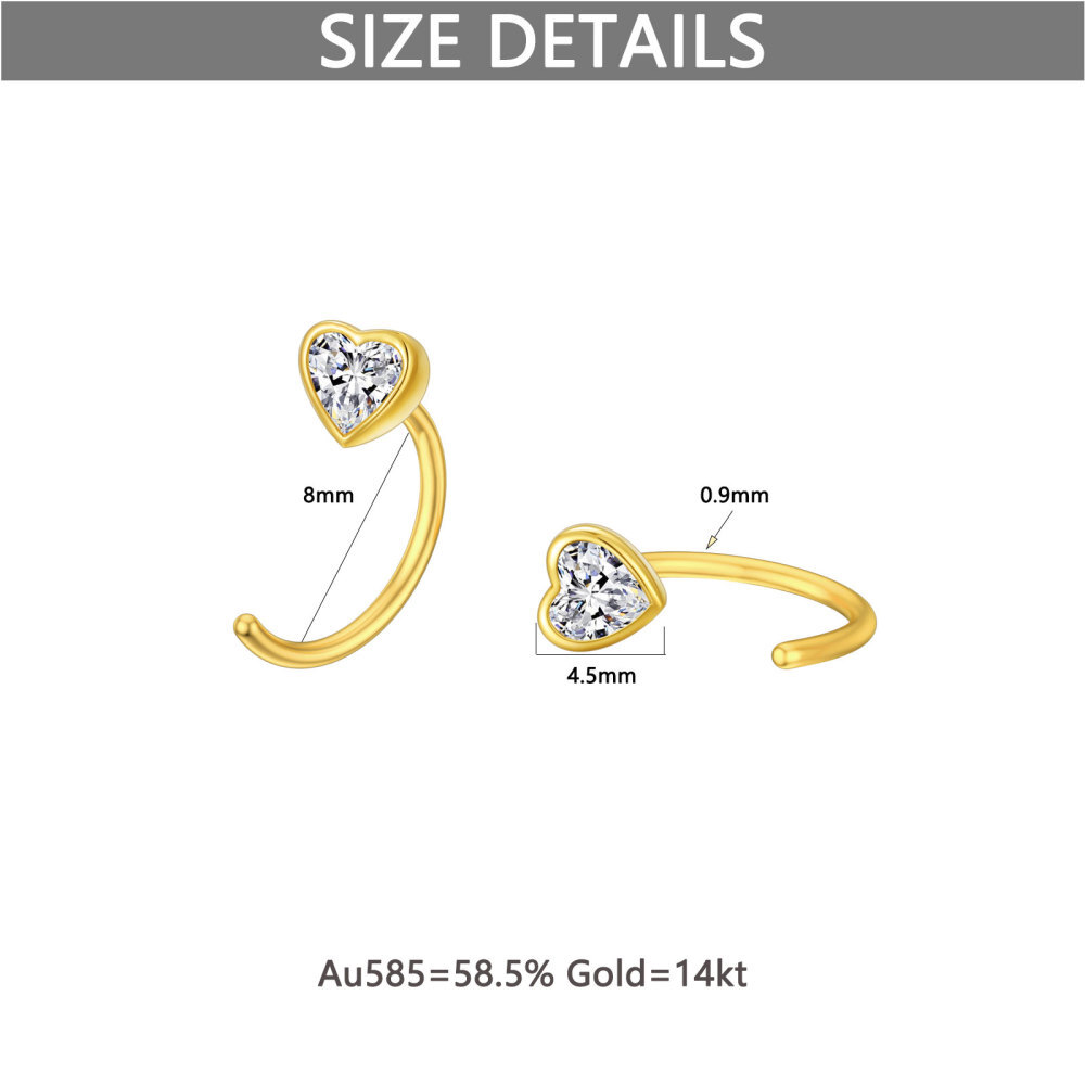 10K Gold Cubic Zirconia Heart Hoop Earrings-6