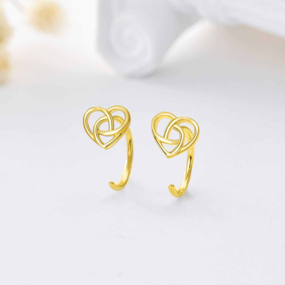 14K Gold Heart Hoop Earrings-3