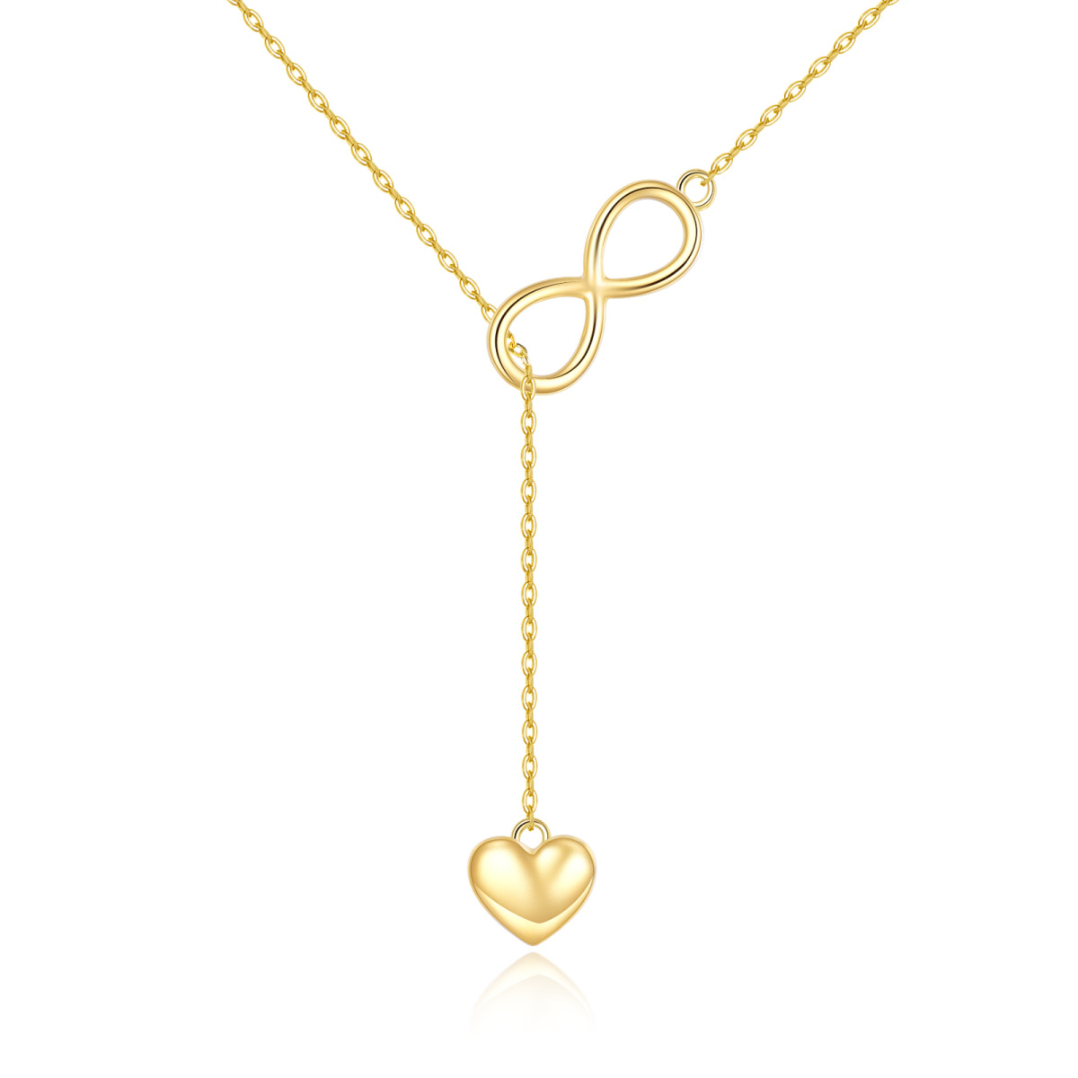 Collana a Y regolabile con cuore e simbolo dell'infinito in oro 14K-1