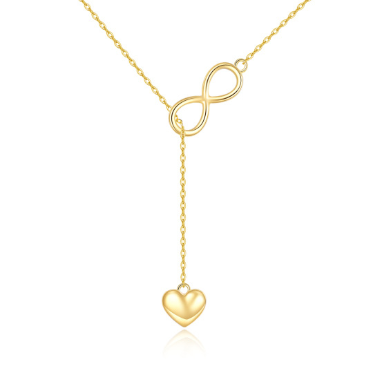 Pingente infinito de coração de ouro 14k em Y colar joias presentes para mulheres e meninas