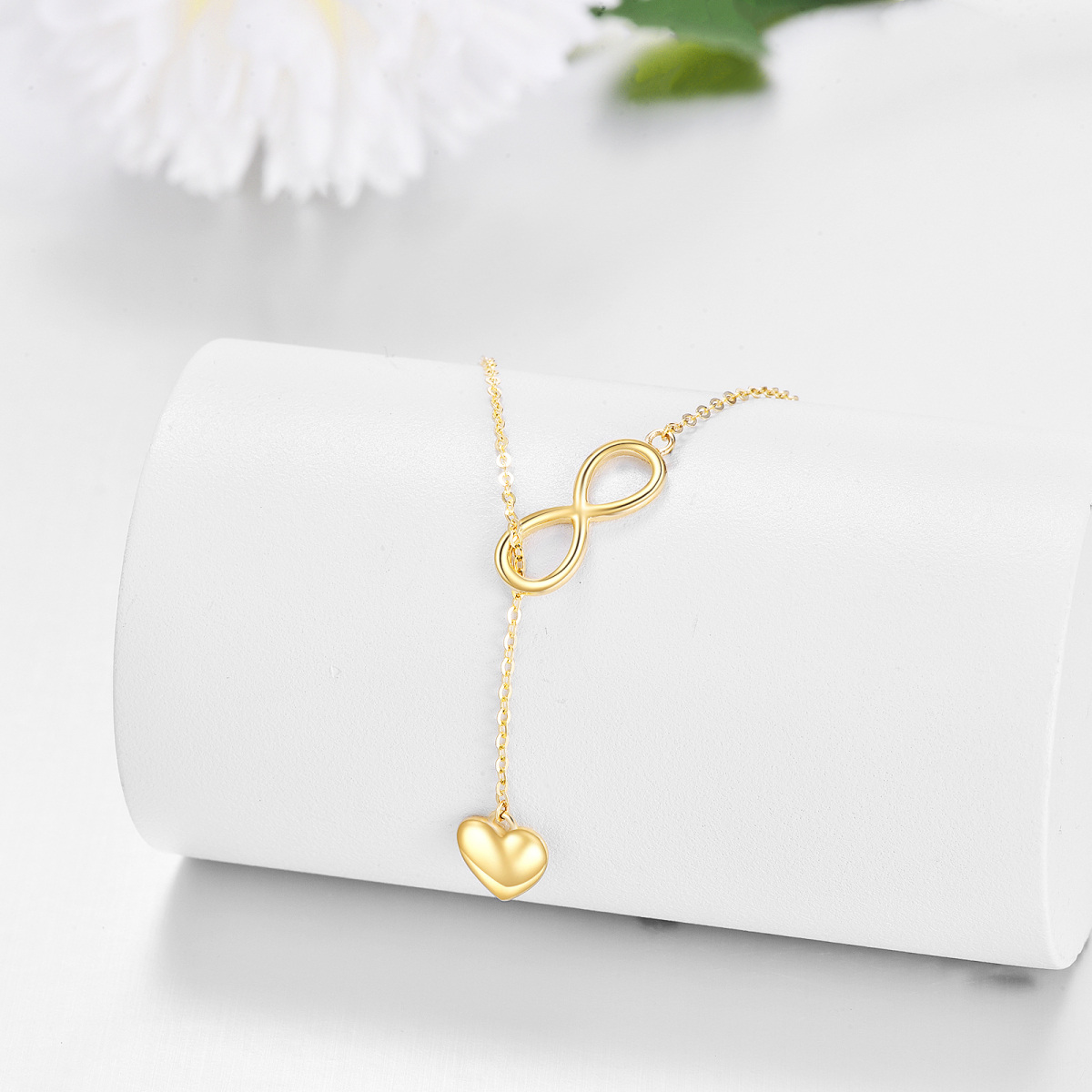 Collana a Y regolabile con cuore e simbolo dell'infinito in oro 14K-3