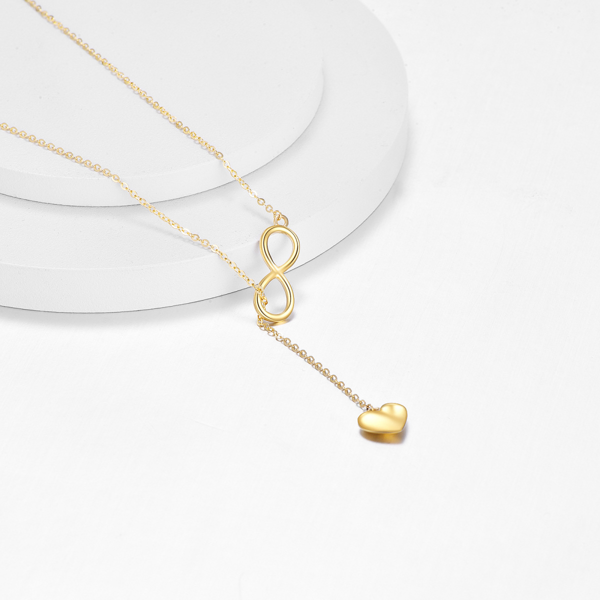 Collana a Y regolabile con cuore e simbolo dell'infinito in oro 14K-4