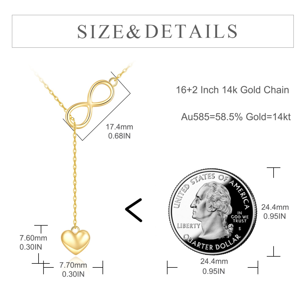 10K Gold Heart & Infinity Symbol Adjustable Y Necklace-5
