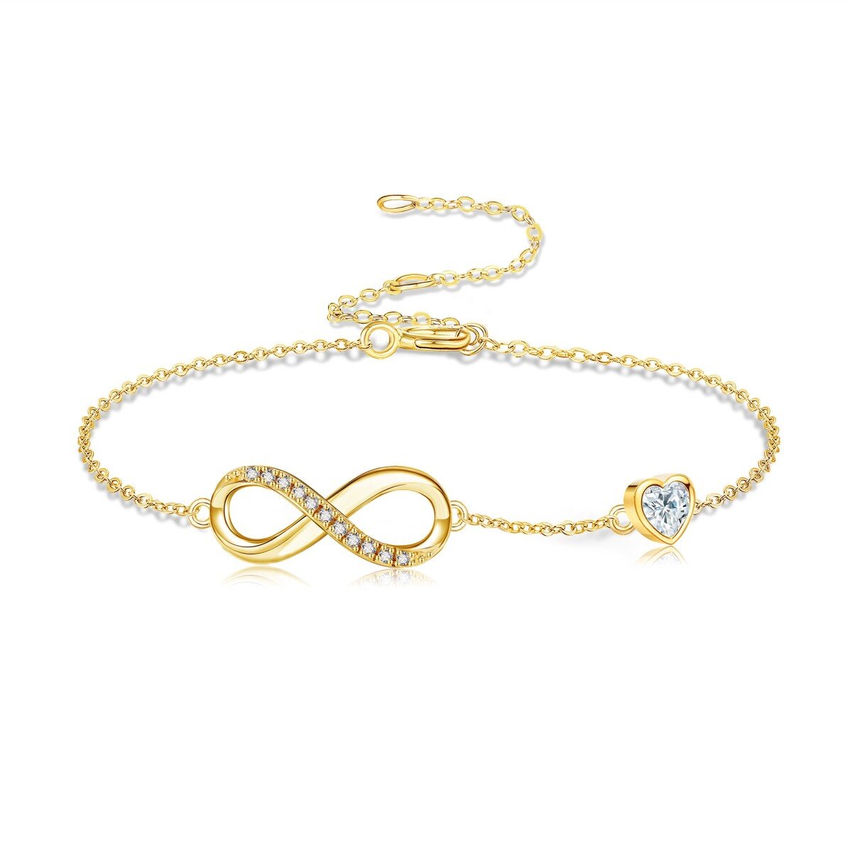 14K Gold Cubic Zirconia Heart & Infinity Symbol Bracelet for Women-1