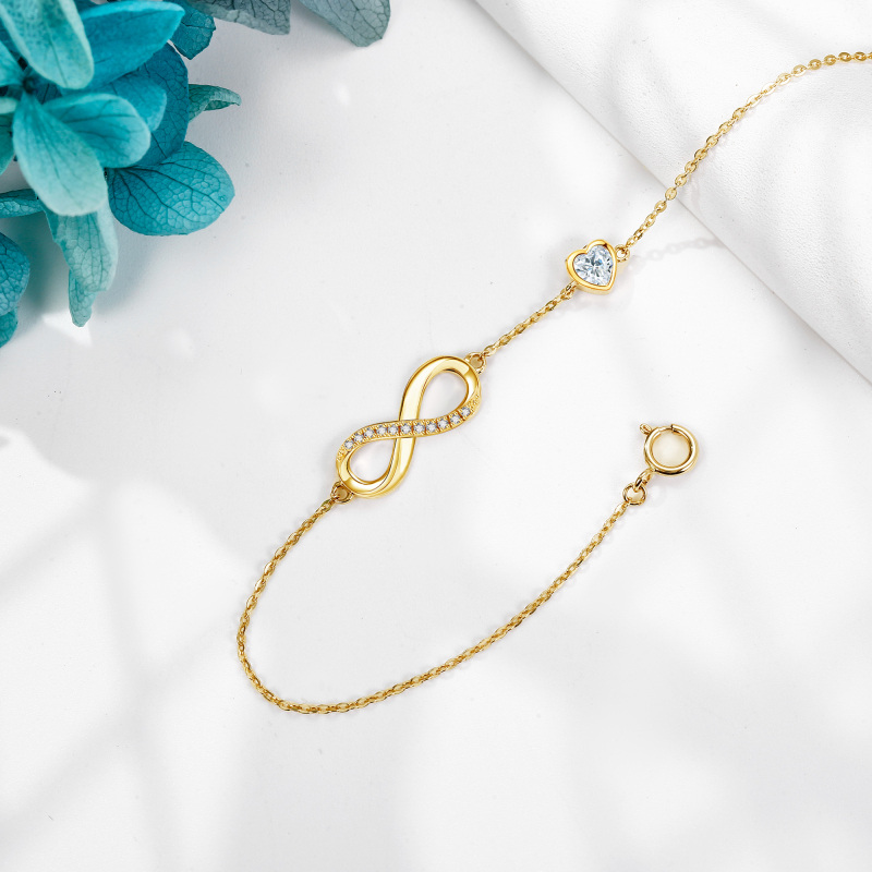 10K Gold Cubic Zirconia Heart & Infinity Symbol Bracelet for Women-3