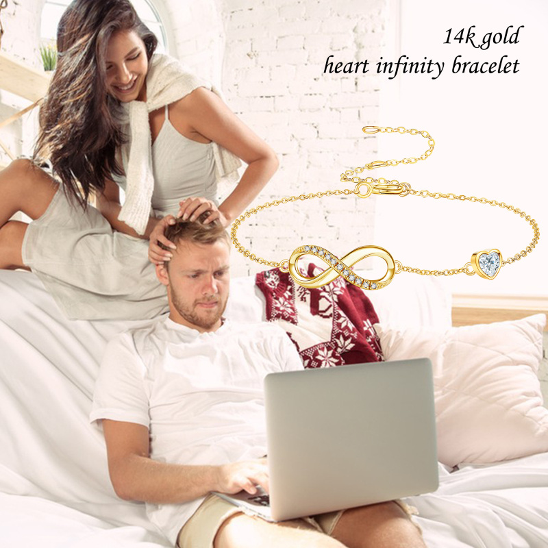 10K Gold Cubic Zirconia Heart & Infinity Symbol Bracelet for Women-6
