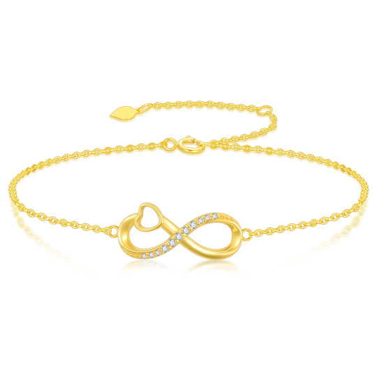 10K Gold Cubic Zirconia Heart & Infinity Symbol Charm Bracelet