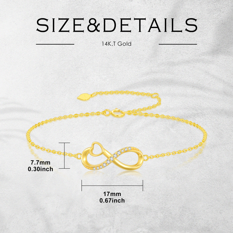 14 Karat Gold-Charm-Armband mit Herz-Unendlichkeitssymbol und Zirkonia-5