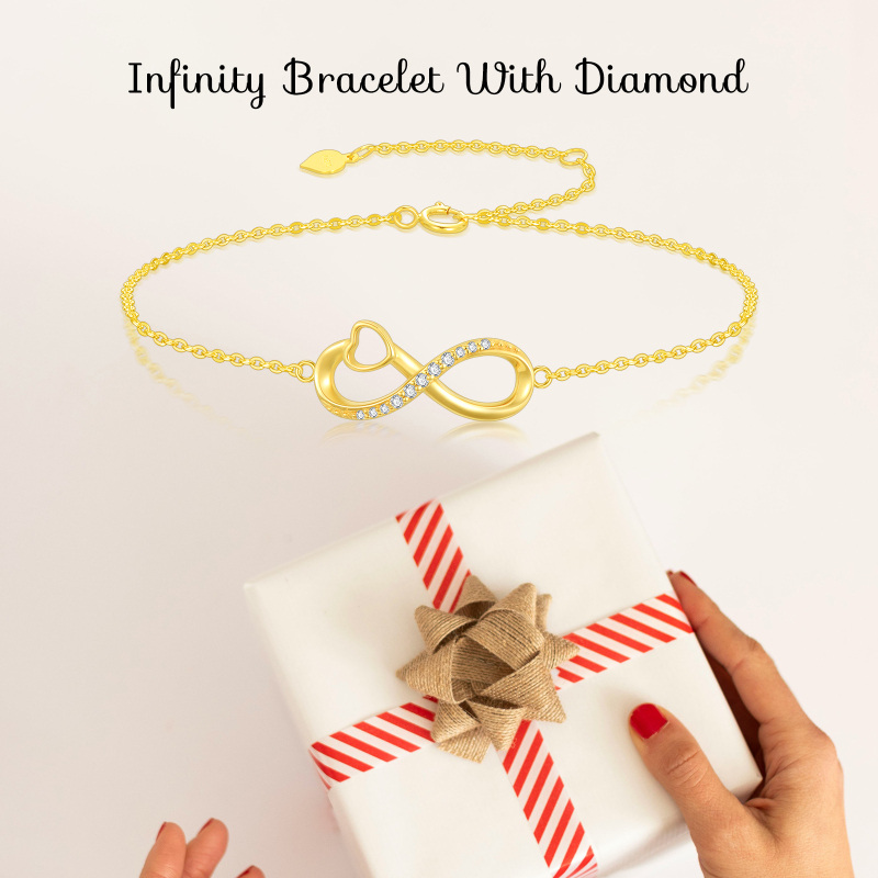14 Karat Gold-Charm-Armband mit Herz-Unendlichkeitssymbol und Zirkonia-6