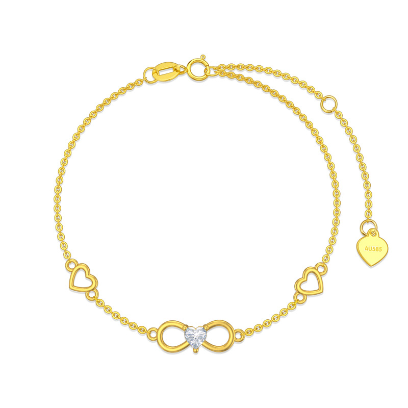10K Gold Cubic Zirconia Heart & Infinity Symbol Charm Bracelet-6
