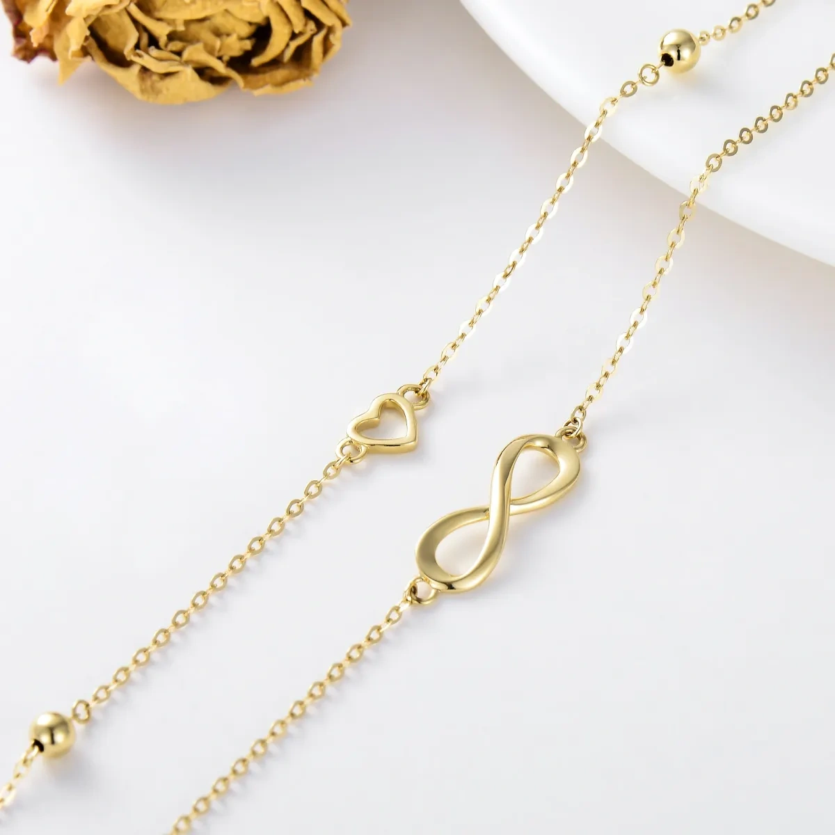 14K Gold Heart & Infinity Symbol Multi-layered Anklet-4