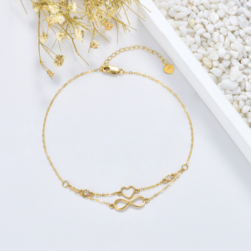 10K White Gold Cubic Zirconia Heart & Infinity Symbol Multi-layered Charm Anklet-3