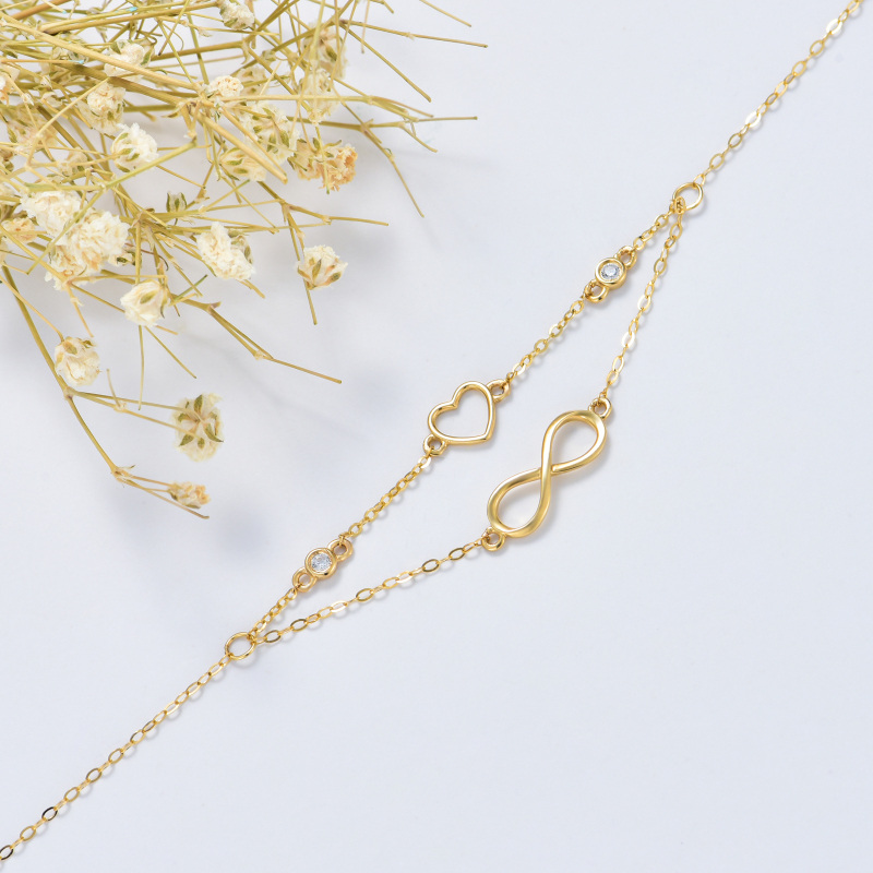 10K White Gold Cubic Zirconia Heart & Infinity Symbol Multi-layered Charm Anklet-4