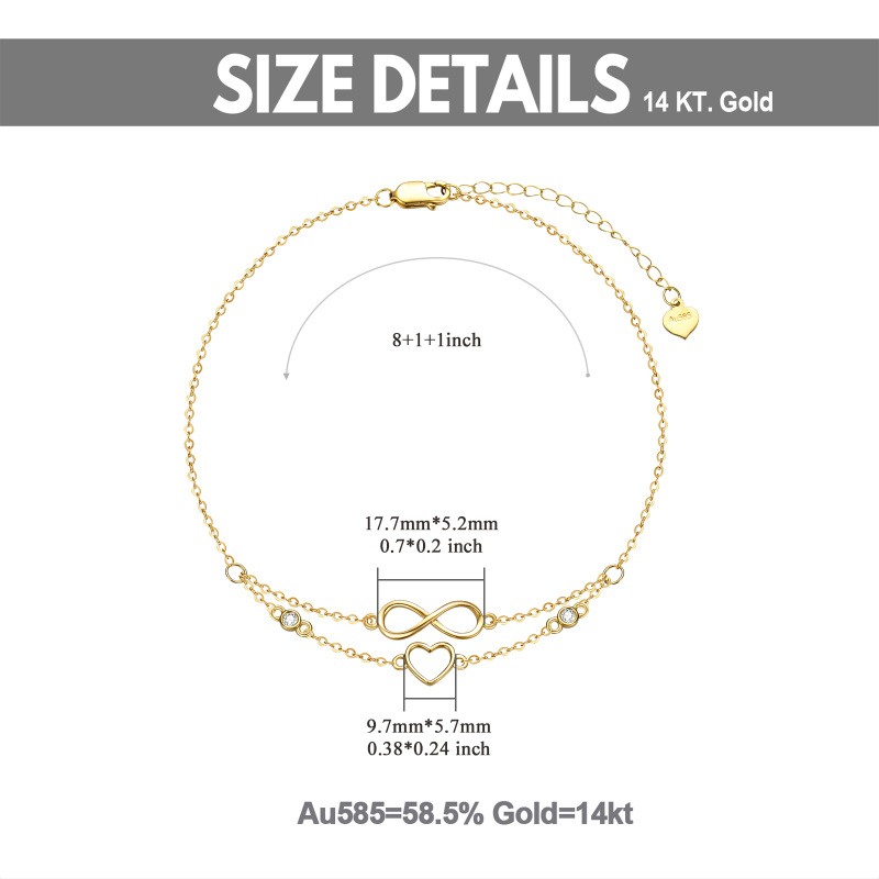 10K White Gold Cubic Zirconia Heart & Infinity Symbol Multi-layered Charm Anklet-5