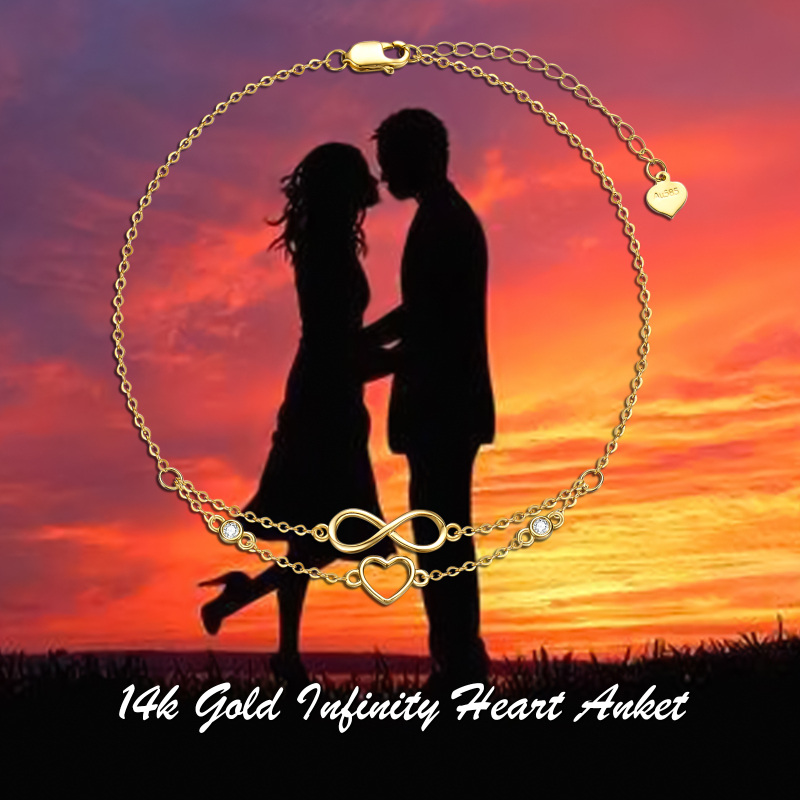 10K White Gold Cubic Zirconia Heart & Infinity Symbol Multi-layered Charm Anklet-6