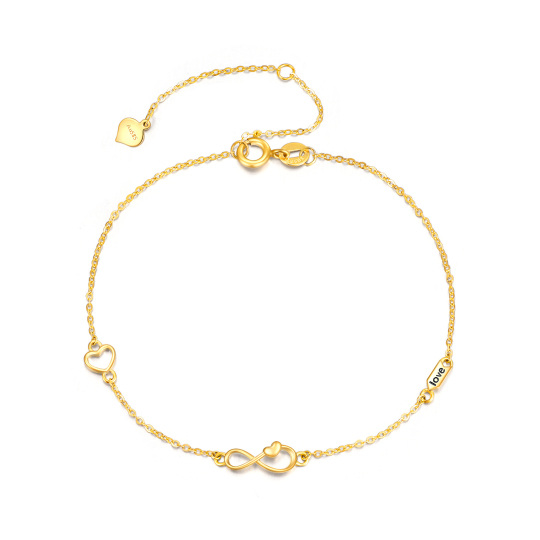 Pulsera de oro de 14 quilates con colgante de corazón y símbolo del infinito