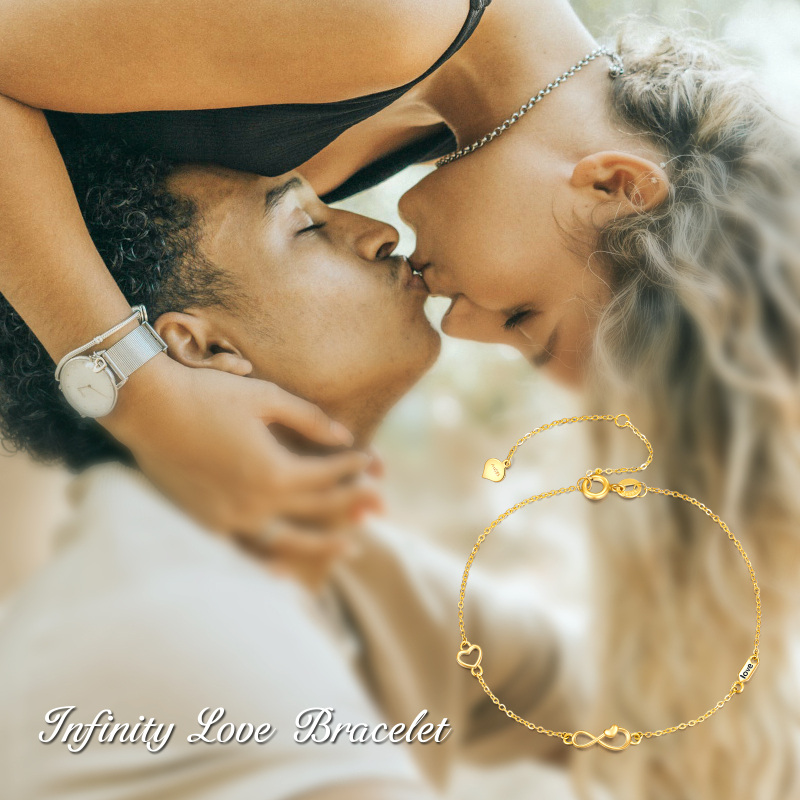 10K White Gold Heart & Infinity Symbol Charm Bracelet-3